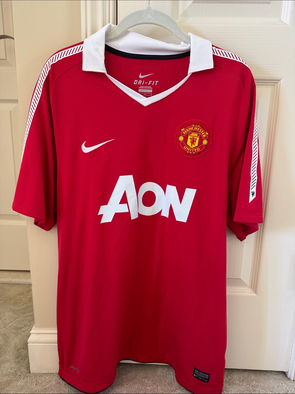 Nike Red and White Soccer Jersey with AON Sponsor